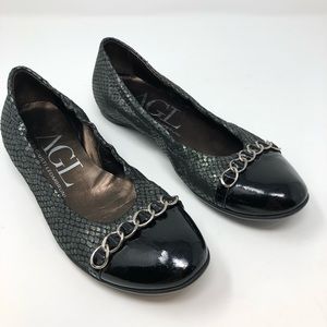 AGL Ballet Flats Shoes 5 35 Black Cap Chain Italy Women Attilio Snakeskin Silver